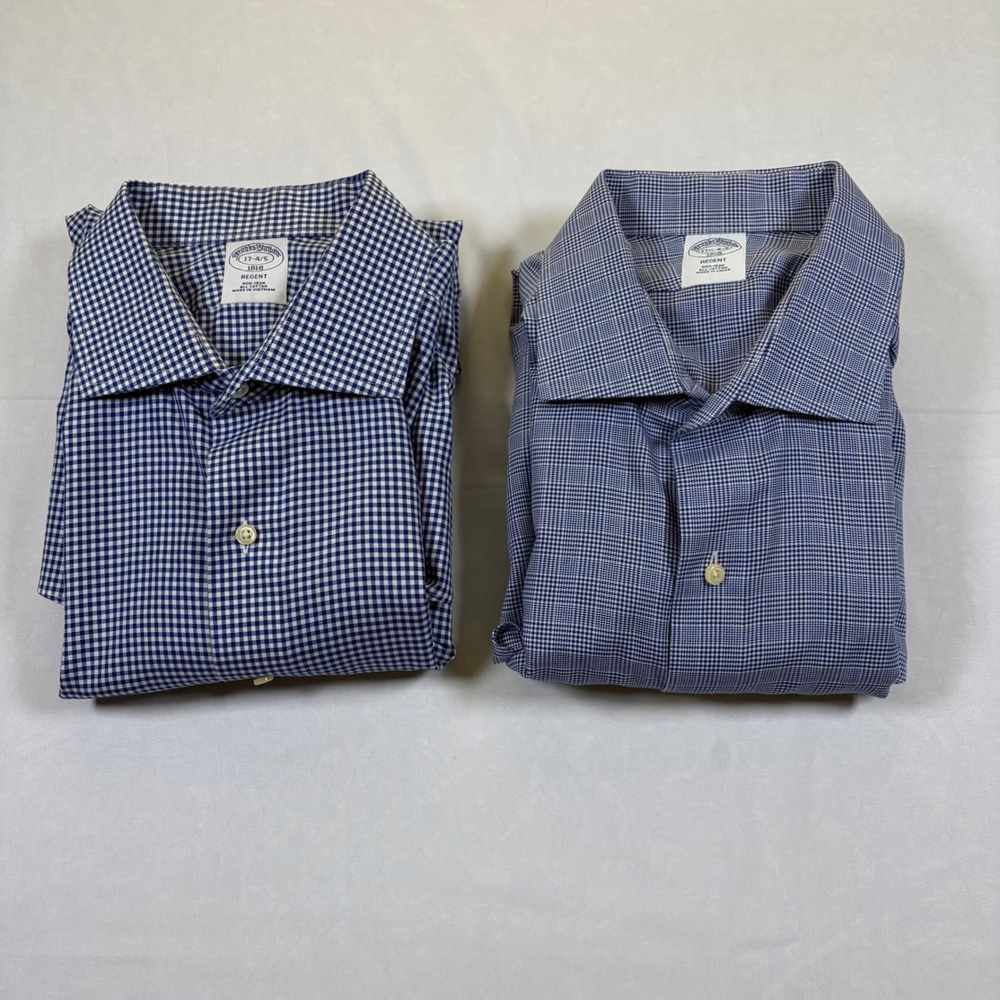 Lot 2 Brooks Brothers 1818 Regent Fit Non-Iron Cotton Dress Shirts 17 4/5 Blue